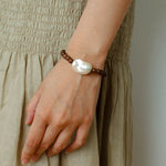 Cloud Whisper Baroque Pearl & Natural Wood Bead Bracelet - floysun