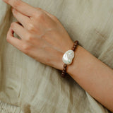 Cloud Whisper Baroque Pearl & Natural Wood Bead Bracelet - floysun
