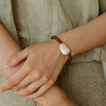 Cloud Whisper Baroque Pearl & Natural Wood Bead Bracelet - floysun