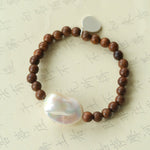 Cloud Whisper Baroque Pearl & Natural Wood Bead Bracelet - floysun