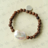 Cloud Whisper Baroque Pearl & Natural Wood Bead Bracelet - floysun