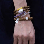Cloud Whisper Baroque Pearl & Natural Wood Bead Bracelet - floysun