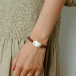 Cloud Whisper Baroque Pearl & Natural Wood Bead Bracelet - floysun