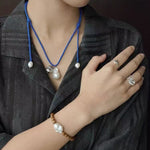 Cloud Whisper Baroque Pearl & Natural Wood Bead Bracelet - floysun
