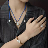 Cloud Whisper Baroque Pearl & Natural Wood Bead Bracelet - floysun