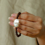 Cloud Whisper Baroque Pearl & Natural Wood Bead Bracelet - floysun