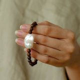 Cloud Whisper Baroque Pearl & Natural Wood Bead Bracelet - floysun