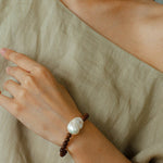 Cloud Whisper Baroque Pearl & Natural Wood Bead Bracelet - floysun