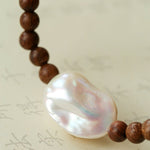 Cloud Whisper Baroque Pearl & Natural Wood Bead Bracelet - floysun