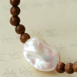 Cloud Whisper Baroque Pearl & Natural Wood Bead Bracelet - floysun