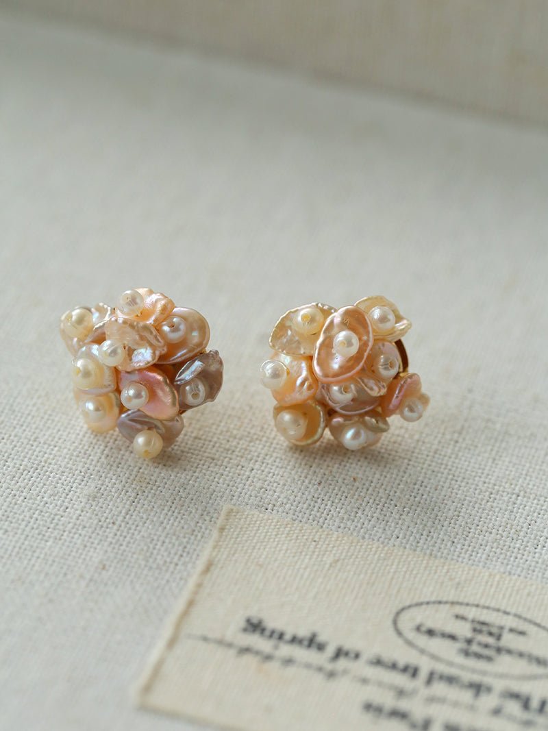 Cluster Pink & Purple Freshwater Pearl Earrings – Blooming Cherry Blossom Design - floysun