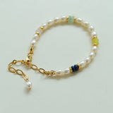 Colored Gemstone and Rice Pearl Beaded Bracelet - floysun