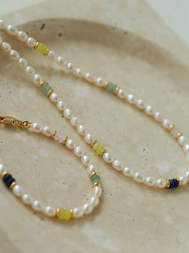 Colored Gemstone and Rice Pearl Beaded Bracelet - floysun