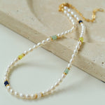 Colored Gemstone and Rice Pearl Beaded Necklace - floysun