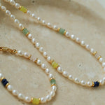 Colored Gemstone and Rice Pearl Beaded Necklace - floysun