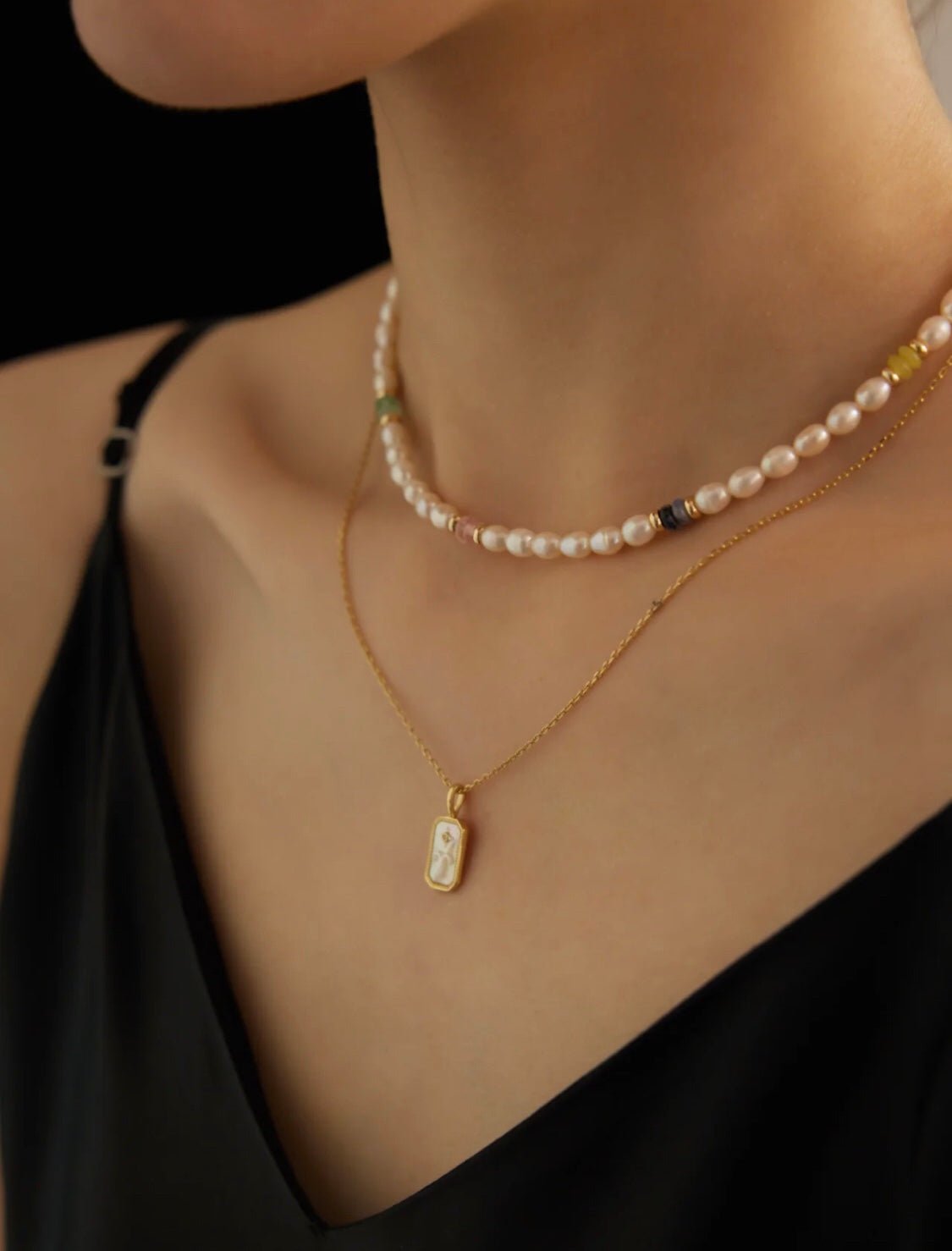 Colored Gemstone and Rice Pearl Beaded Necklace - floysun