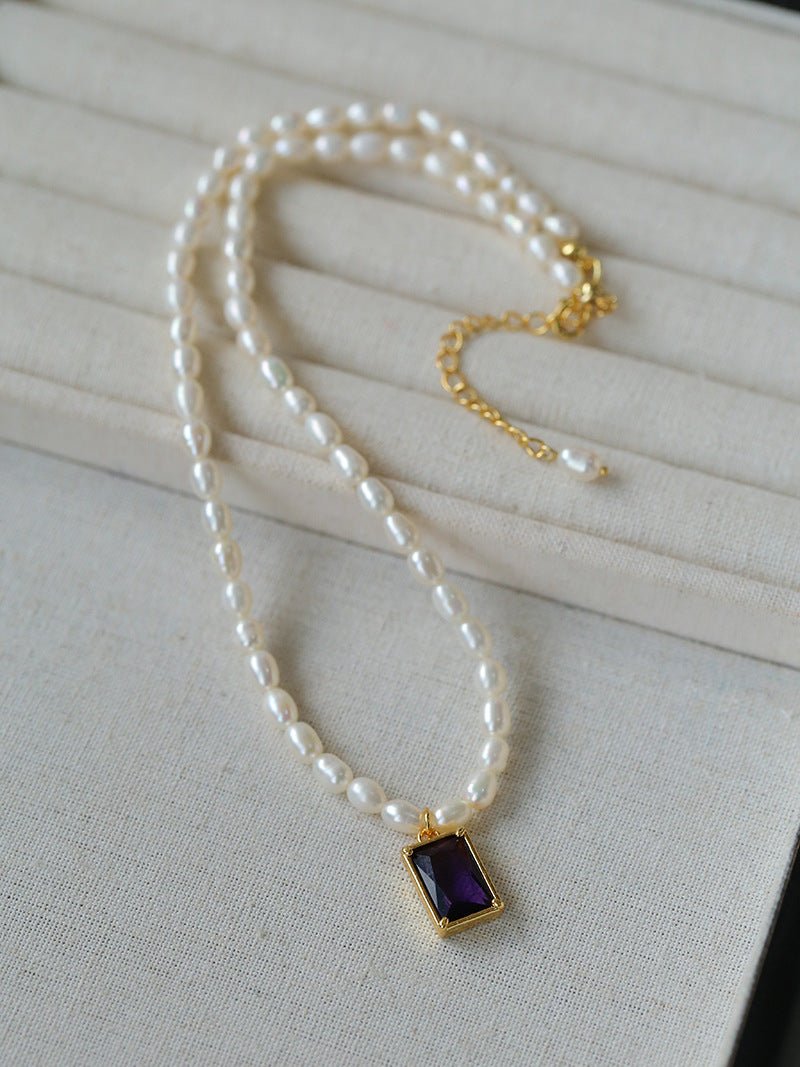 Colored Zircon Freshwater Pearl Necklace - floysun
