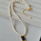 Colored Zircon Freshwater Pearl Necklace - floysun