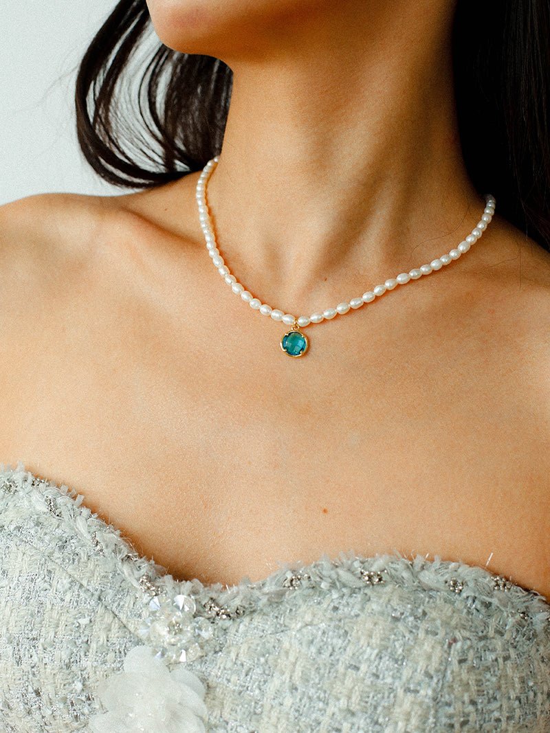 Colored Zircon Freshwater Pearl Necklace - floysun