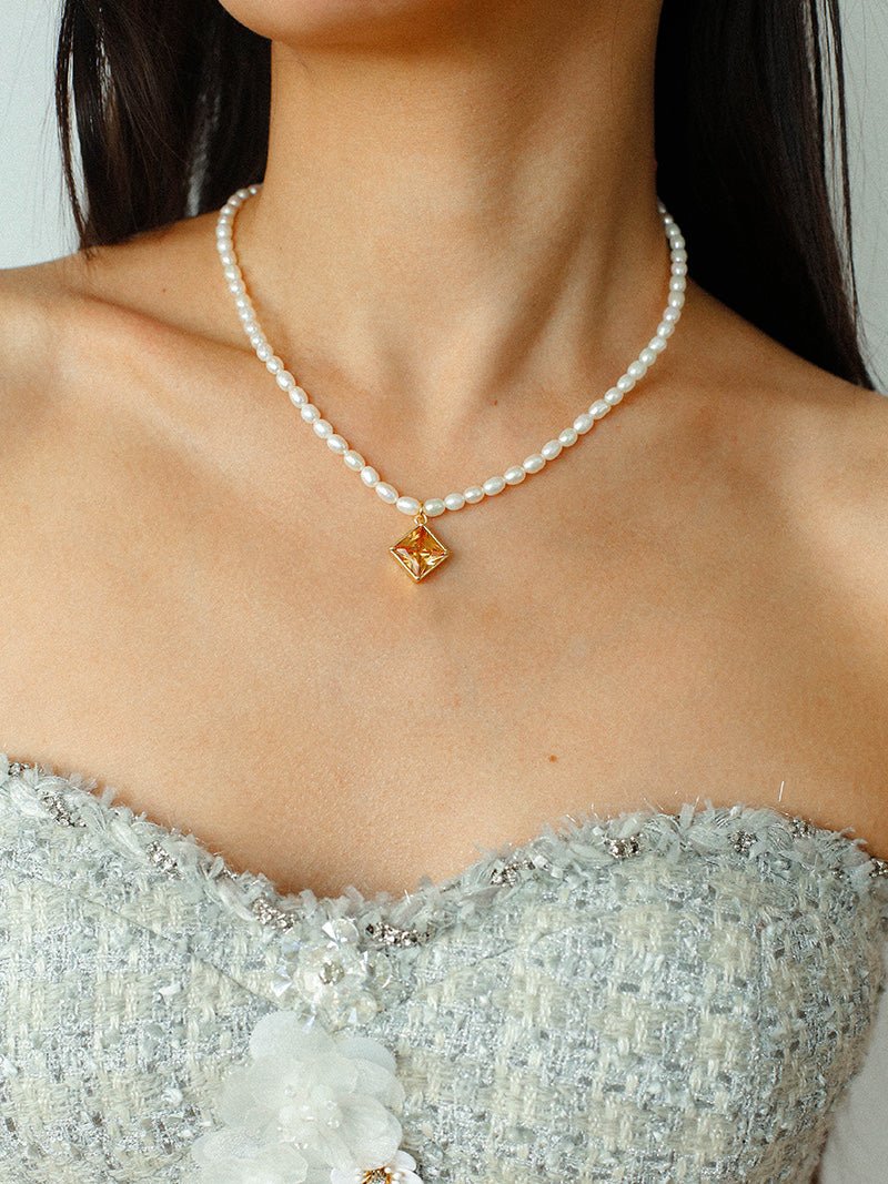 Colored Zircon Freshwater Pearl Necklace - floysun