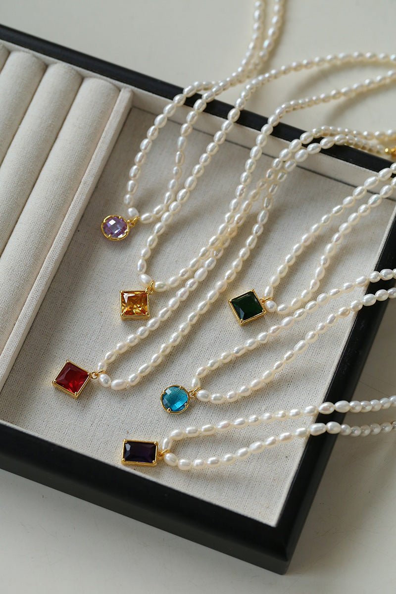 Colored Zircon Freshwater Pearl Necklace - floysun