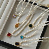 Colored Zircon Freshwater Pearl Necklace - floysun
