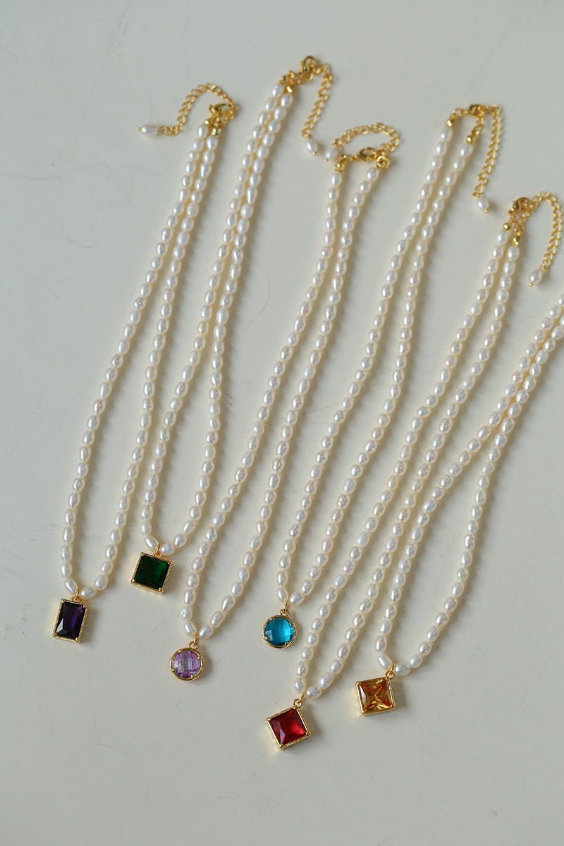 Colored Zircon Freshwater Pearl Necklace - floysun