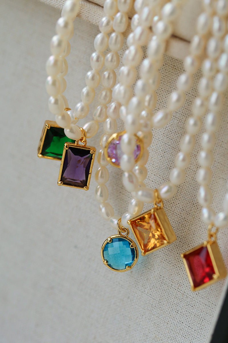 Colored Zircon Freshwater Pearl Necklace - floysun