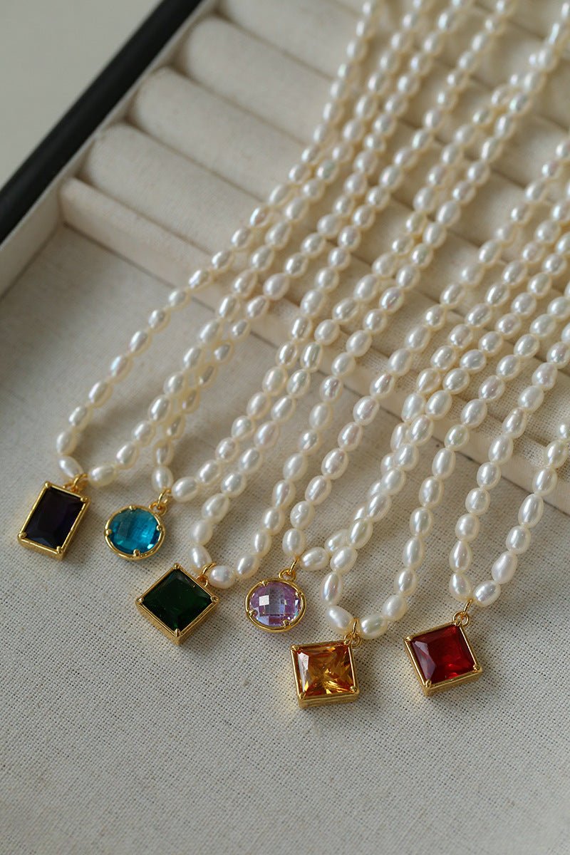 Colored Zircon Freshwater Pearl Necklace - floysun