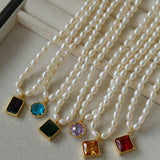Colored Zircon Freshwater Pearl Necklace - floysun