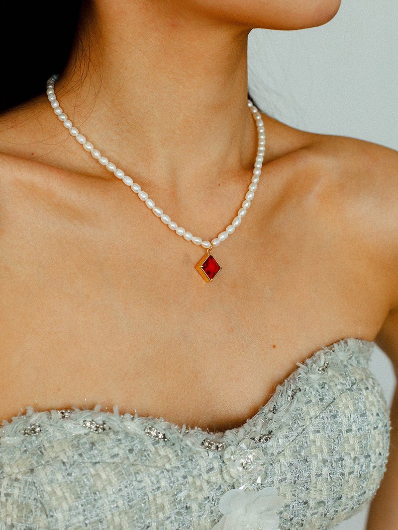 Colored Zircon Freshwater Pearl Necklace - floysun