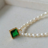 Colored Zircon Freshwater Pearl Necklace - floysun