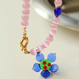 Colorful Cat's Eye Daisy Flower Beaded Necklace - floysun