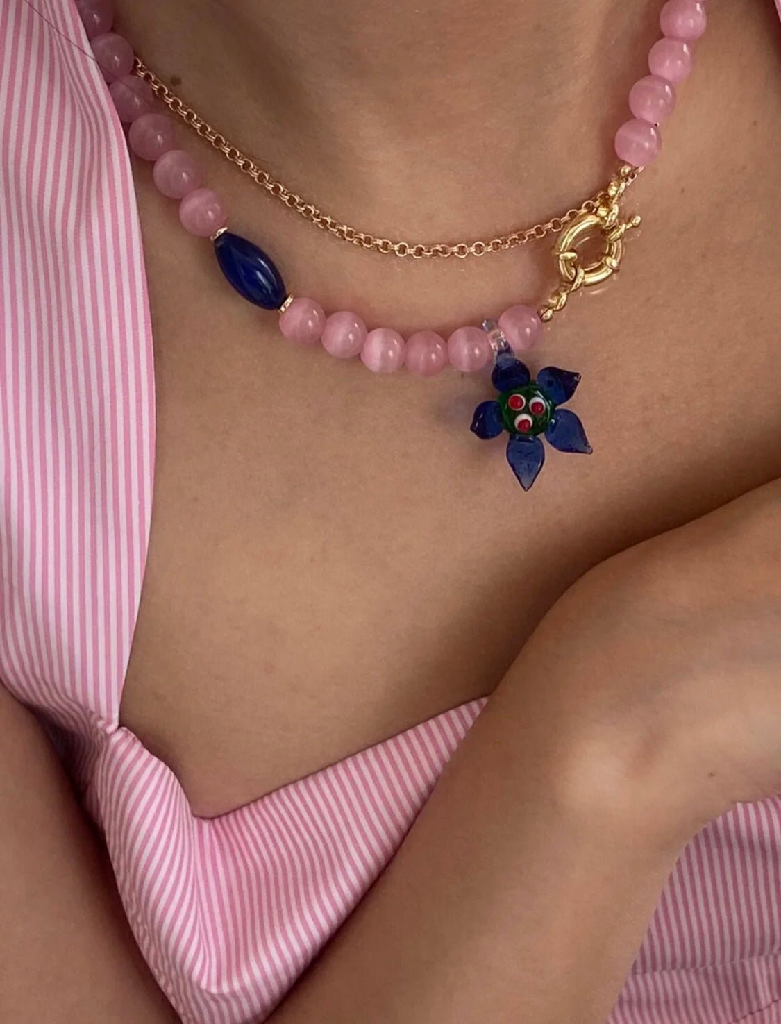Colorful Cat's Eye Daisy Flower Beaded Necklace - floysun