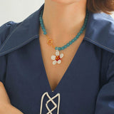 Colorful Cat's Eye Daisy Flower Beaded Necklace - floysun