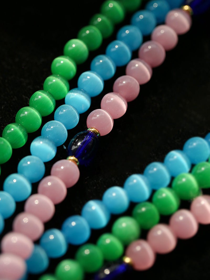Colorful Cat's Eye Daisy Flower Beaded Necklace - floysun