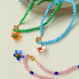 Colorful Cat's Eye Daisy Flower Beaded Necklace - floysun