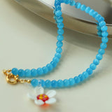 Colorful Cat's Eye Daisy Flower Beaded Necklace - floysun