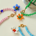 Colorful Cat's Eye Daisy Flower Beaded Necklace - floysun