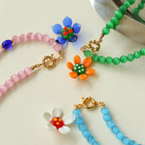 Colorful Cat's Eye Daisy Flower Beaded Necklace - floysun