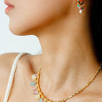 Colorful Gemstone & Pearl Tassel Hoop Earrings - floysun
