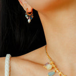 Colorful Gemstone & Pearl Tassel Hoop Earrings - floysun