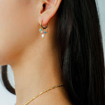 Colorful Gemstone & Pearl Tassel Hoop Earrings - floysun