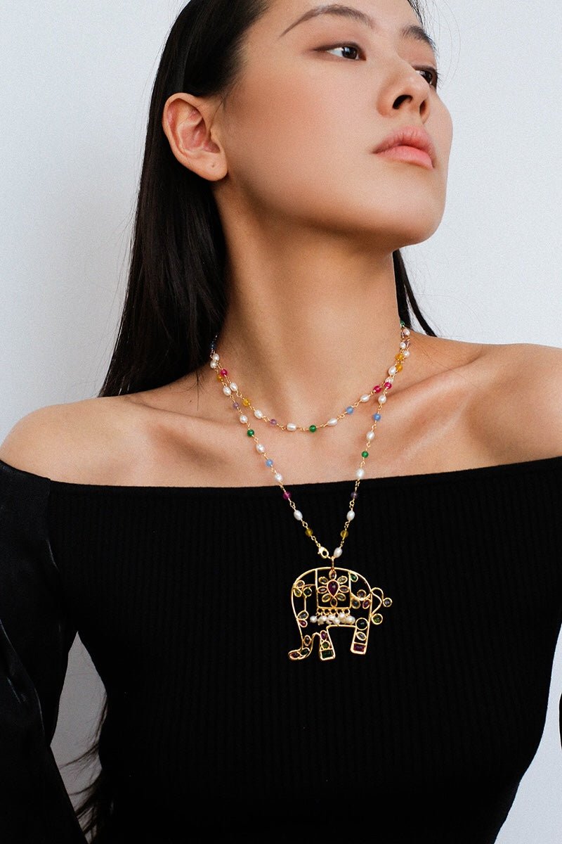 Colorful Handcrafted Glass Elephant Pearl Necklace - floysun