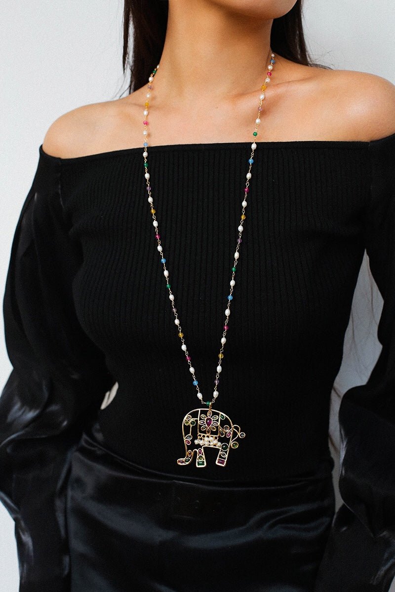Colorful Handcrafted Glass Elephant Pearl Necklace - floysun