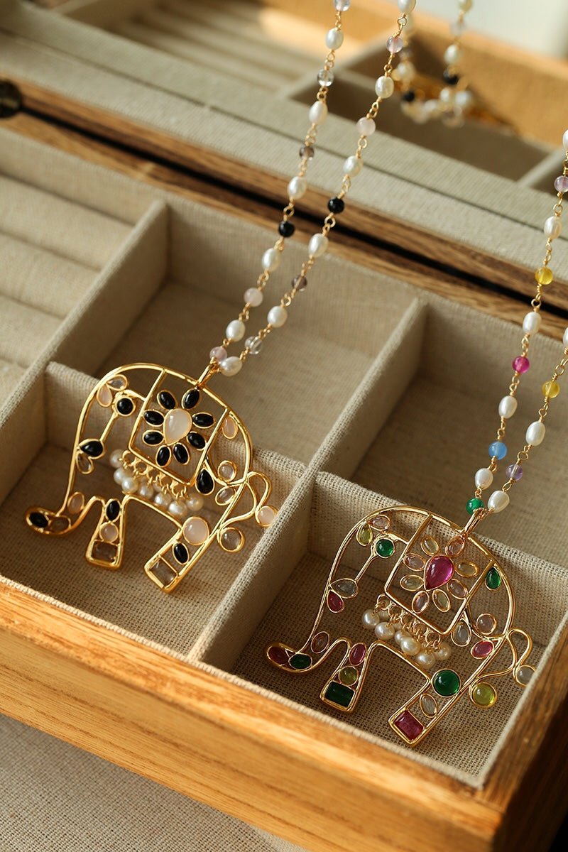 Colorful Handcrafted Glass Elephant Pearl Necklace - floysun