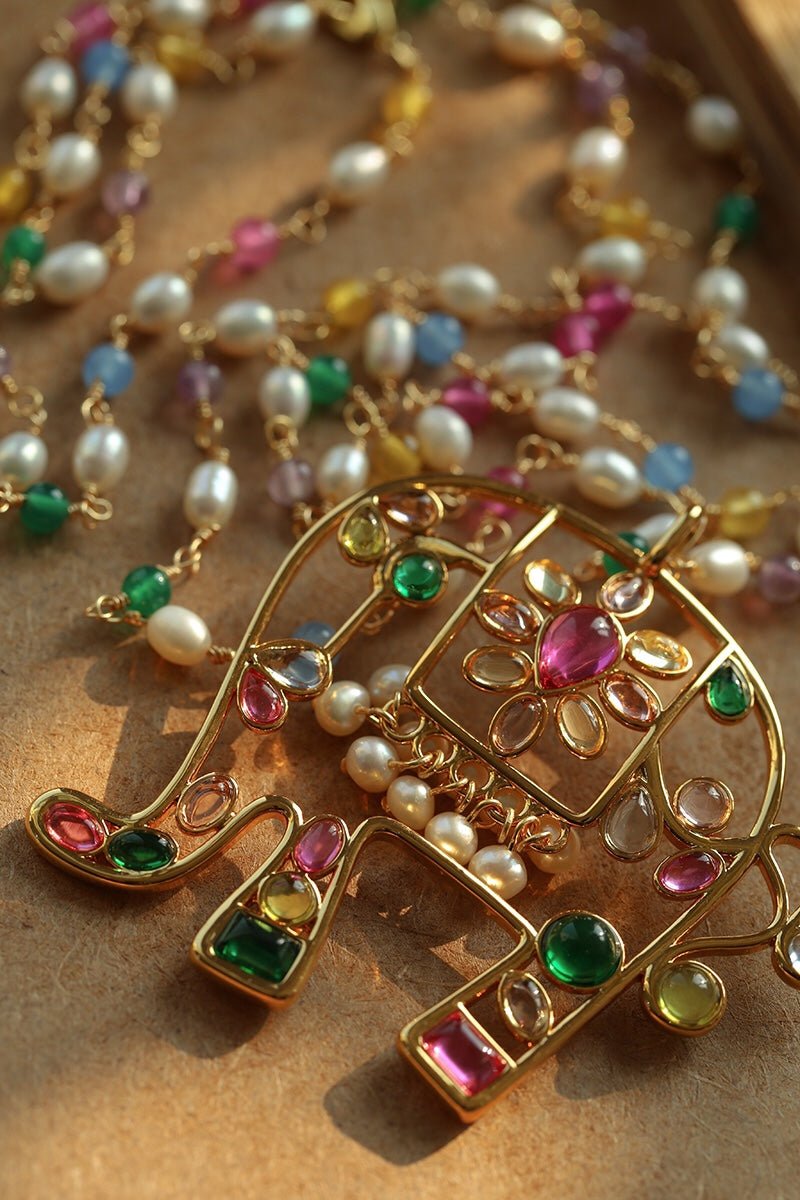 Colorful Handcrafted Glass Elephant Pearl Necklace - floysun