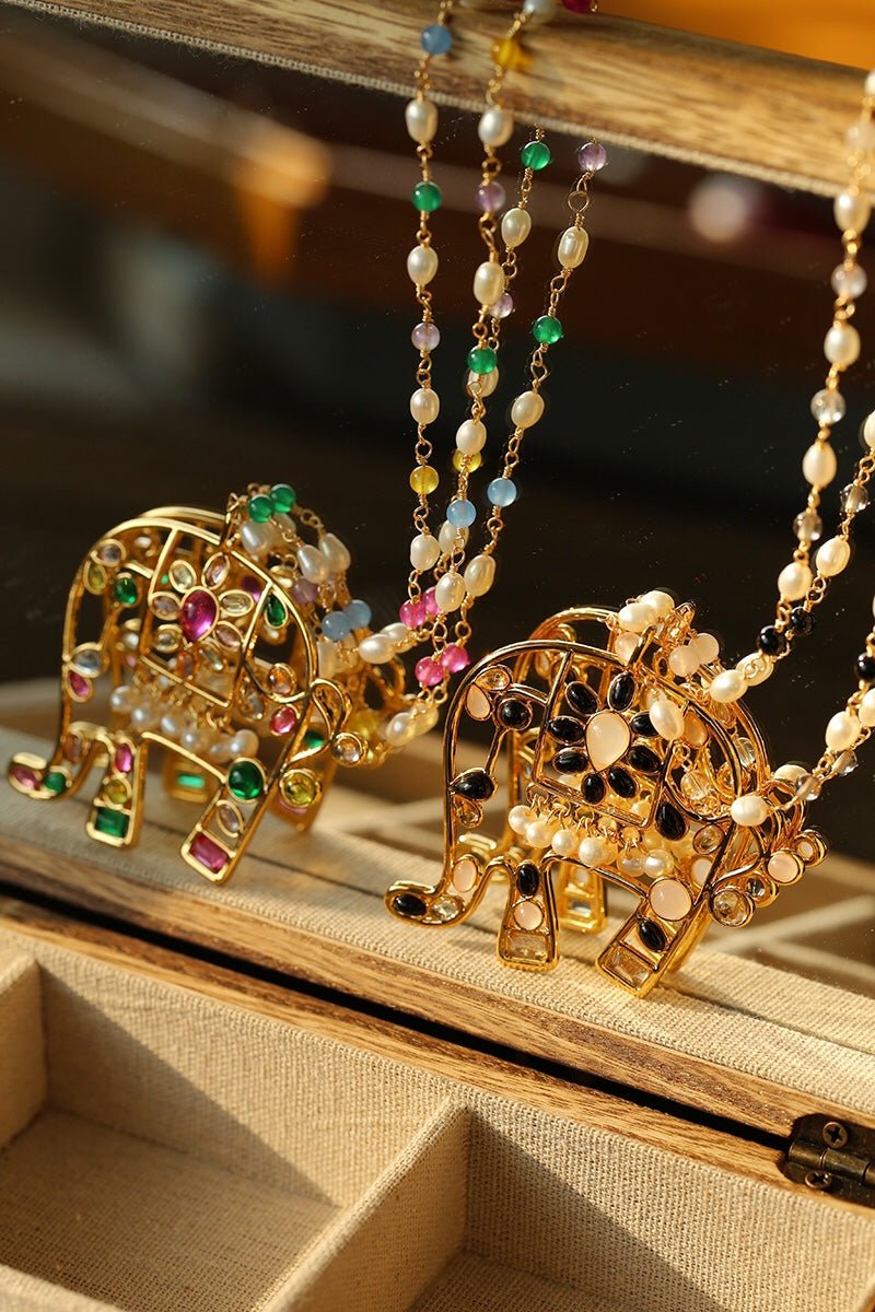 Colorful Handcrafted Glass Elephant Pearl Necklace - floysun