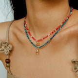 Colorful Natural Stone Beaded Necklace with Multi - element Pendants - floysun