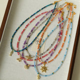 Colorful Natural Stone Beaded Necklace with Multi - element Pendants - floysun